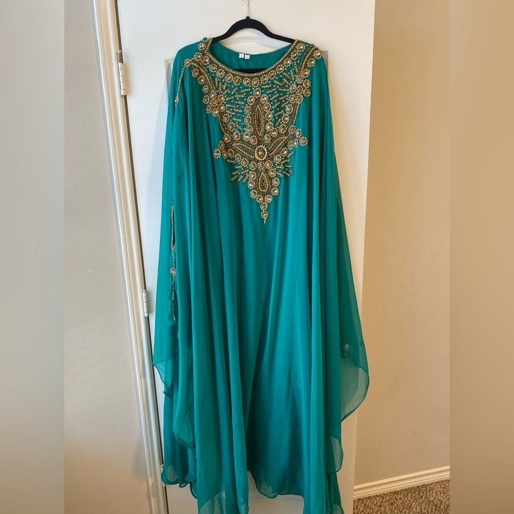 Elegant Teal Embellished Dress kaftan